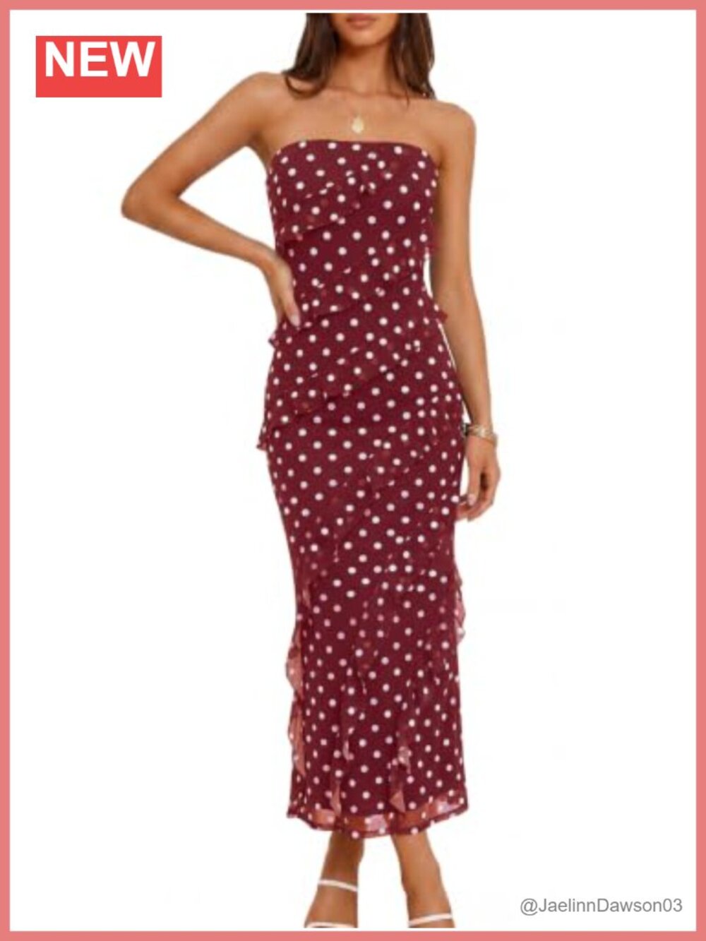 Strapless Polka Dot Ruffle Mesh Bodycon Maxi Dress